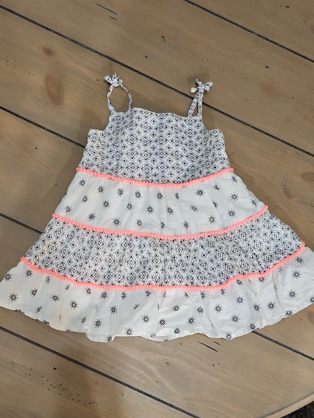 The Children's Place White Sundress with Black Print and Neon Pink Trim